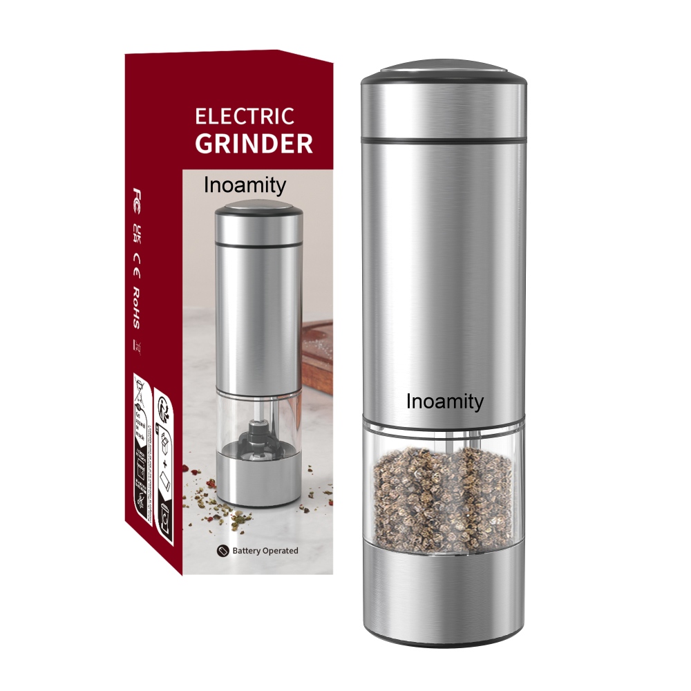 Inoamity Salt and Pepper Grinder Set Rechargeable Salt and Pepper Mills with Storage Base, Adjustable Coarseness 